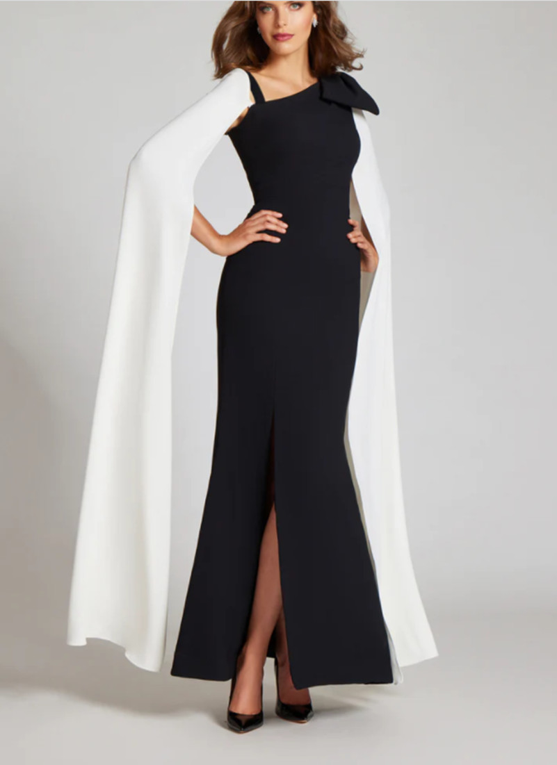 Vintage Long Black One Shoulder Mother of the Bride Dresses With Slit/Bow/Cape Mermaid Pleated Ankle Length Mom of The Groom Dress Godmother Dress for