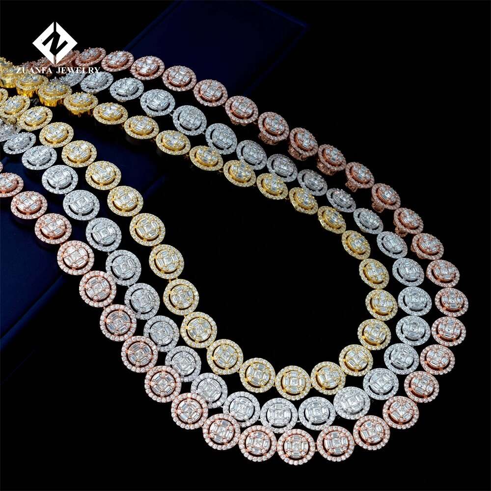 Pass Diamond Tester Vvs Baguette Cut Iced Out Hip Hop Mossianite Miami Cuban Link Chain Necklace