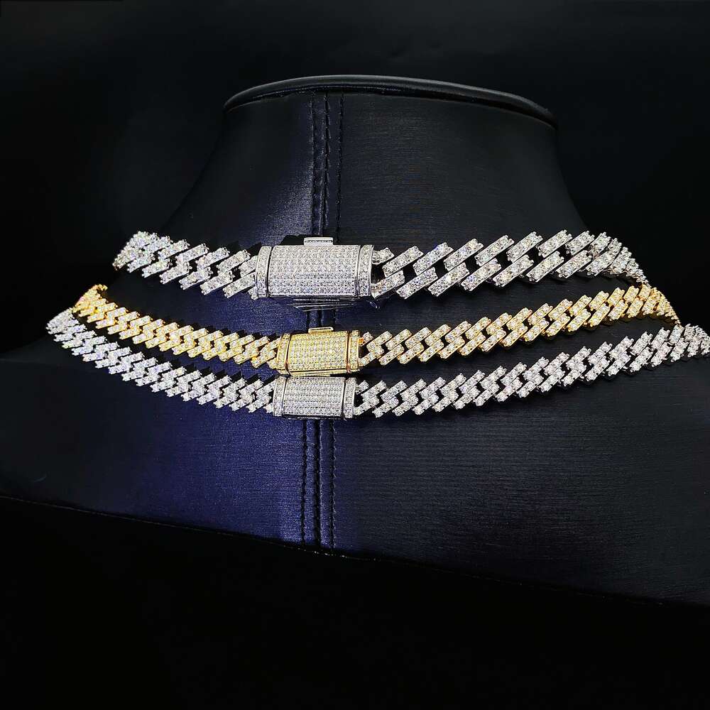 Product Fine Jewelry Necklace 8mm 10mm 13mm Hip Hop Iced Out 1 Row Diamond Cuban Link Moissanite Cuban Chains