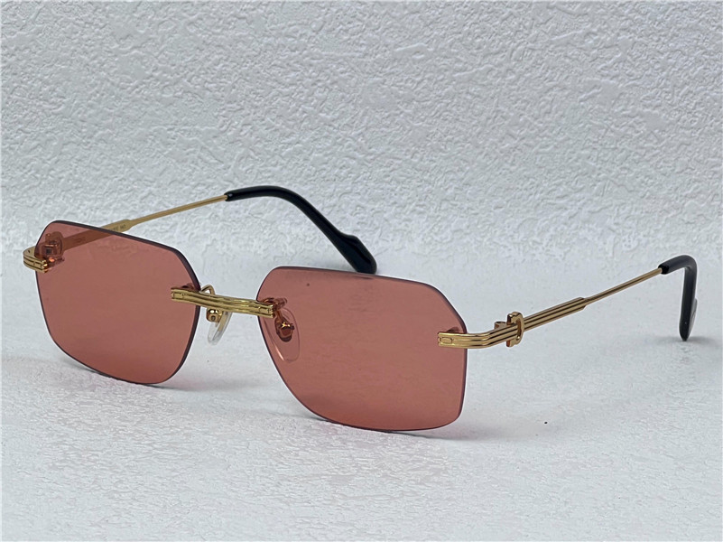 New retro square lens sunglasses 0284 frameless lock buckle legs fashion and simple design uv400 light-colored decorative glasses
