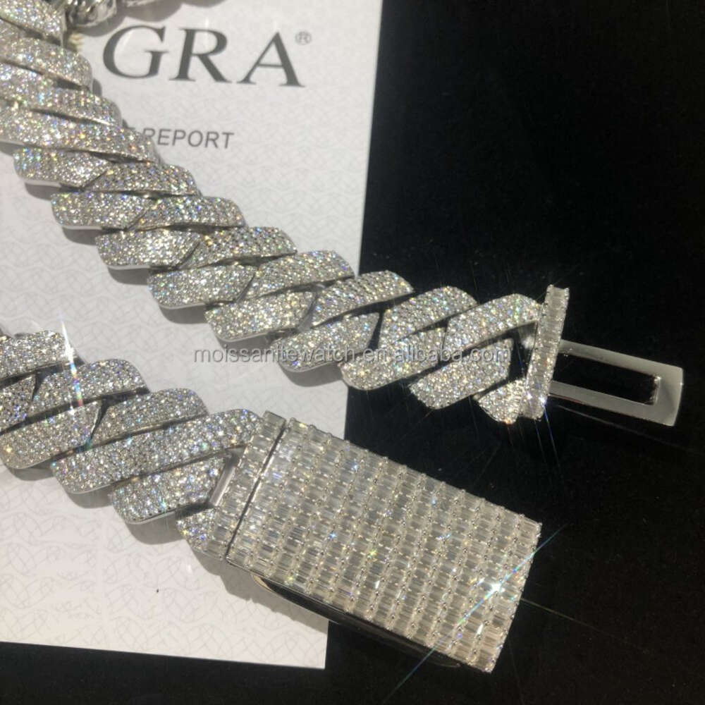 4 Lines of Ice Moissanite Necklace d Color Moissanite Cuban Chain Thick Chain 20mm 700g Custom Hip Hop Cuban Chain Necklace
