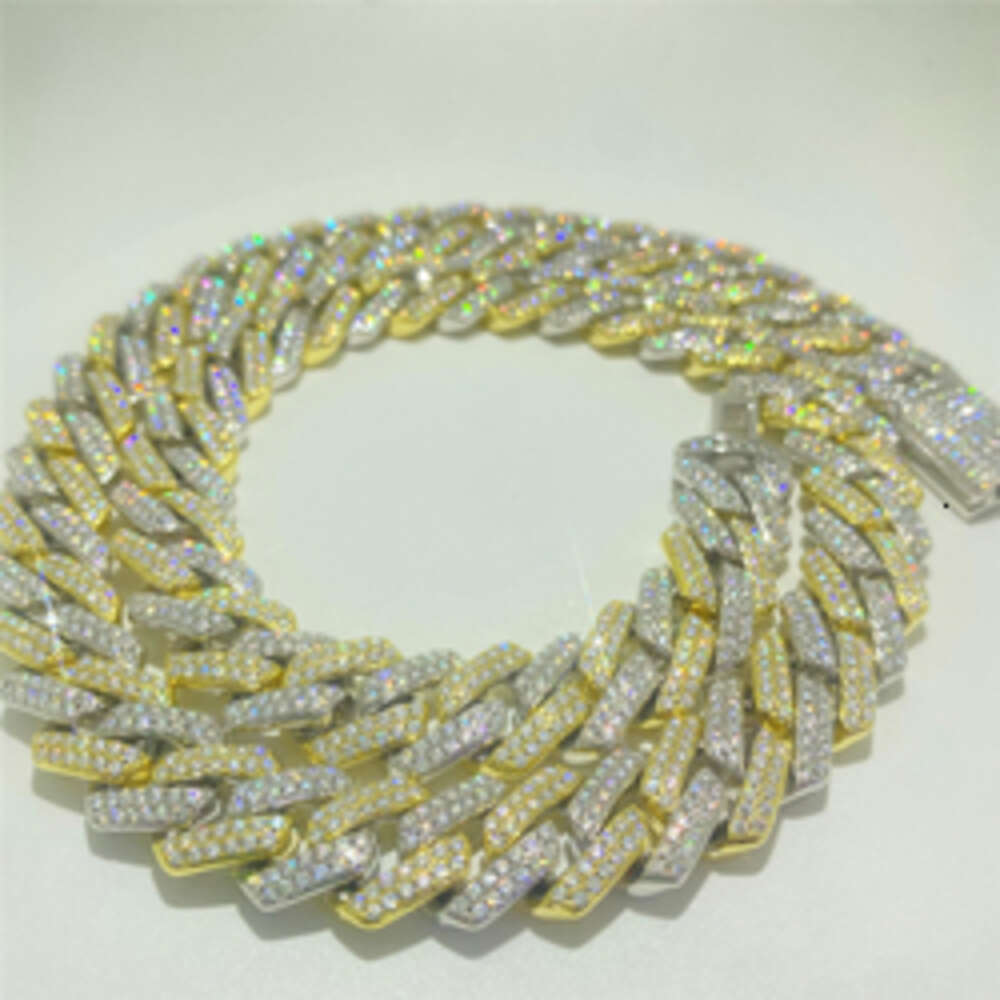 Hip Hop 925 Sterling Silver Vvs1 Moissanite Diamond Cuban Link Chain Iced Out 14mm Two Tone Cuban Link Chain Men Necklace