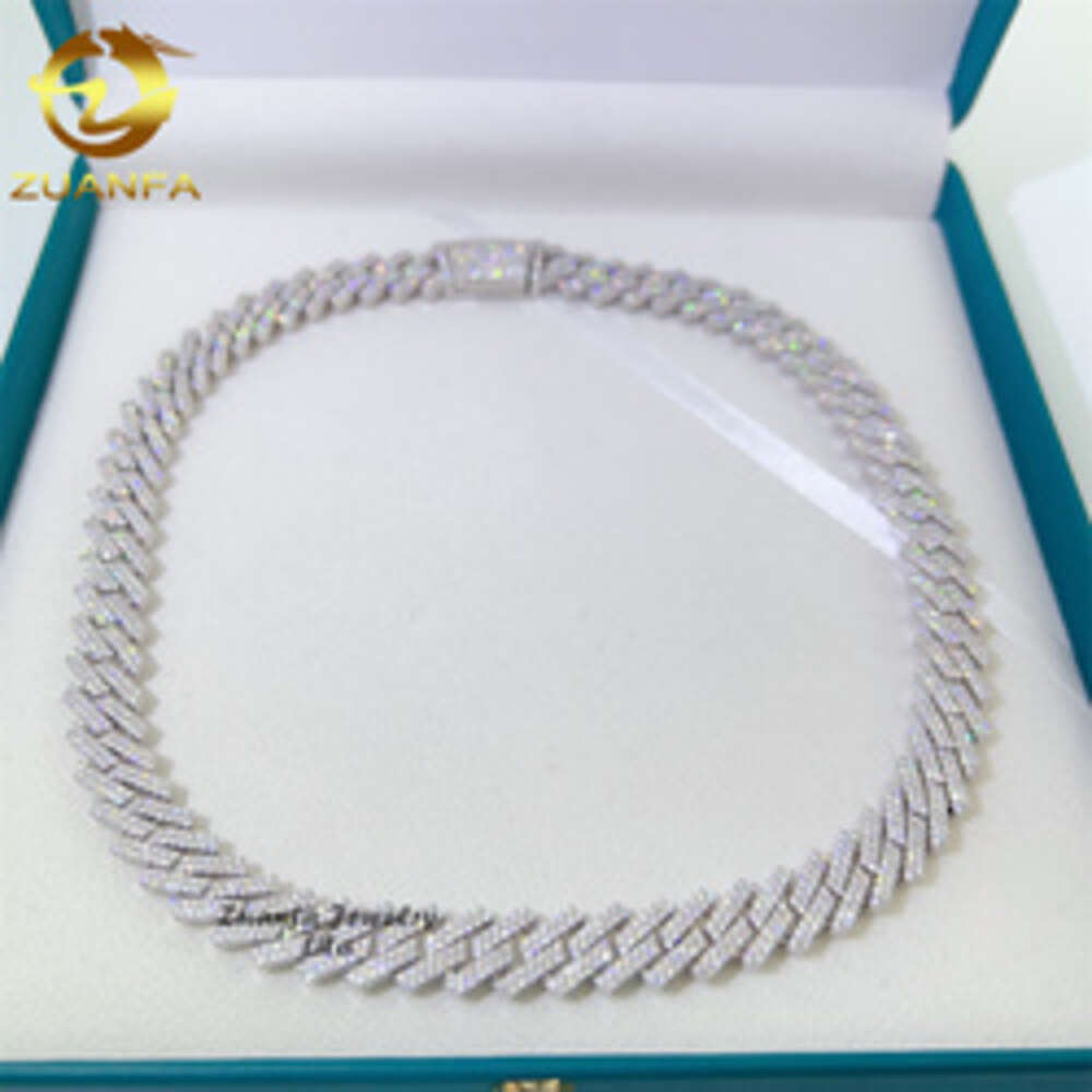 Hip Hop Selling Miami 10mm 12mm Vvs Moissanite Diamond Iced Out Necklace Sliver Cuban Link Chain