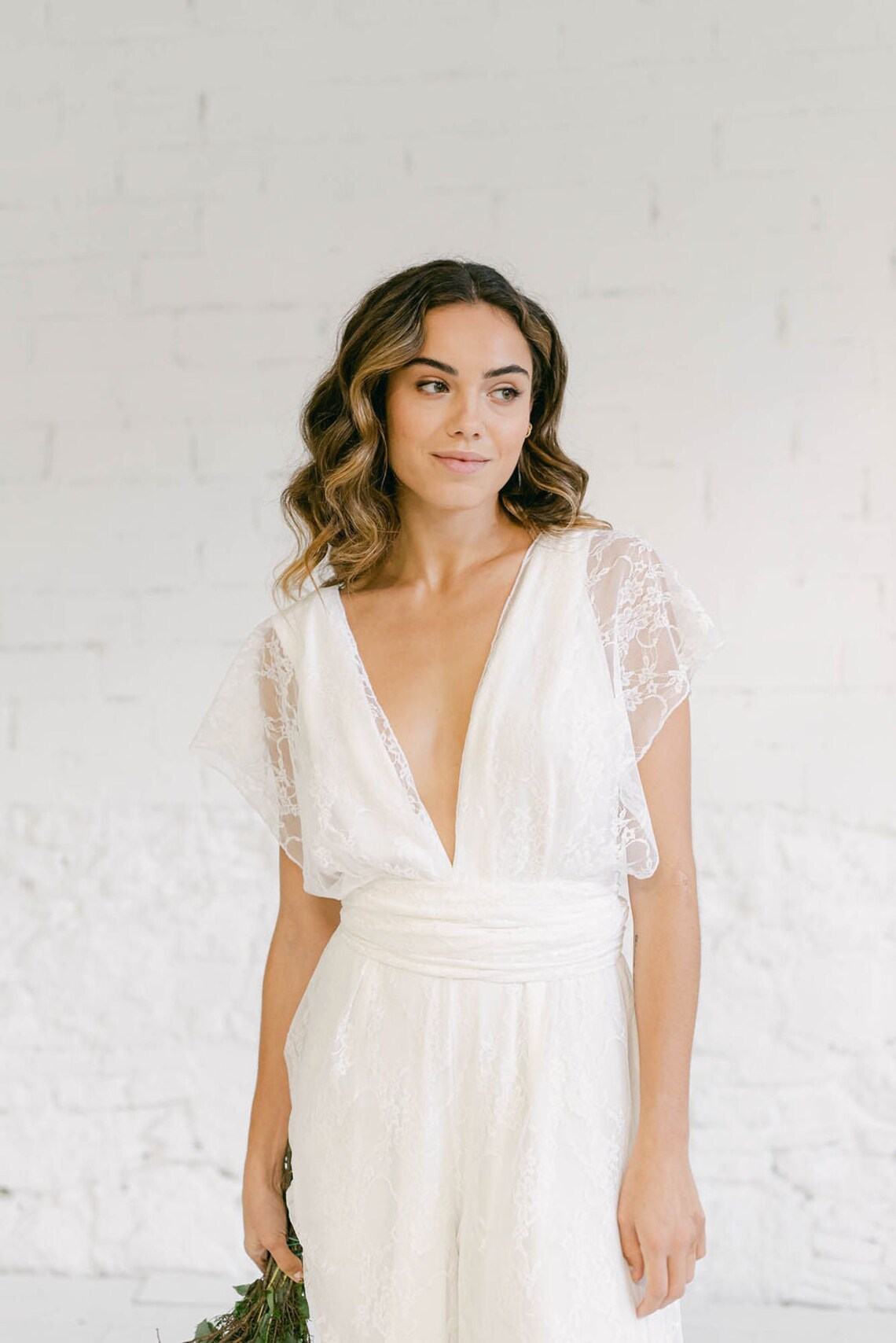 Fairy Lace Wedding Dress Trousers Summer Bridal Gowns V-Neck Short Sleeves Fairy Wedding Gowns