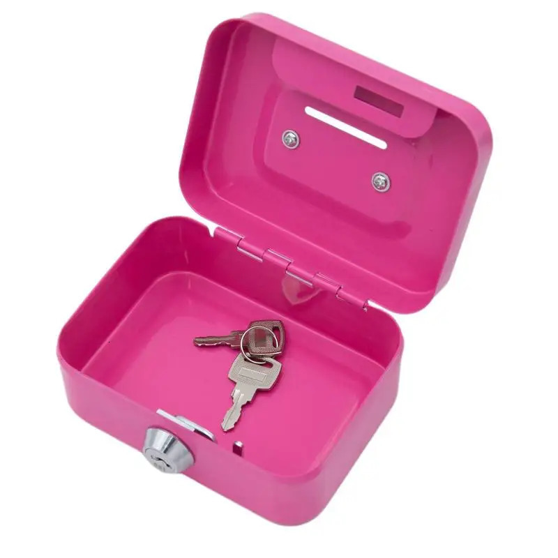 Money Safe Box Mini Cash Box Metal Key Money Bank Small Security Lock Box Portable Sturdy Lockable Coin Boxes For Kids Adults 240118