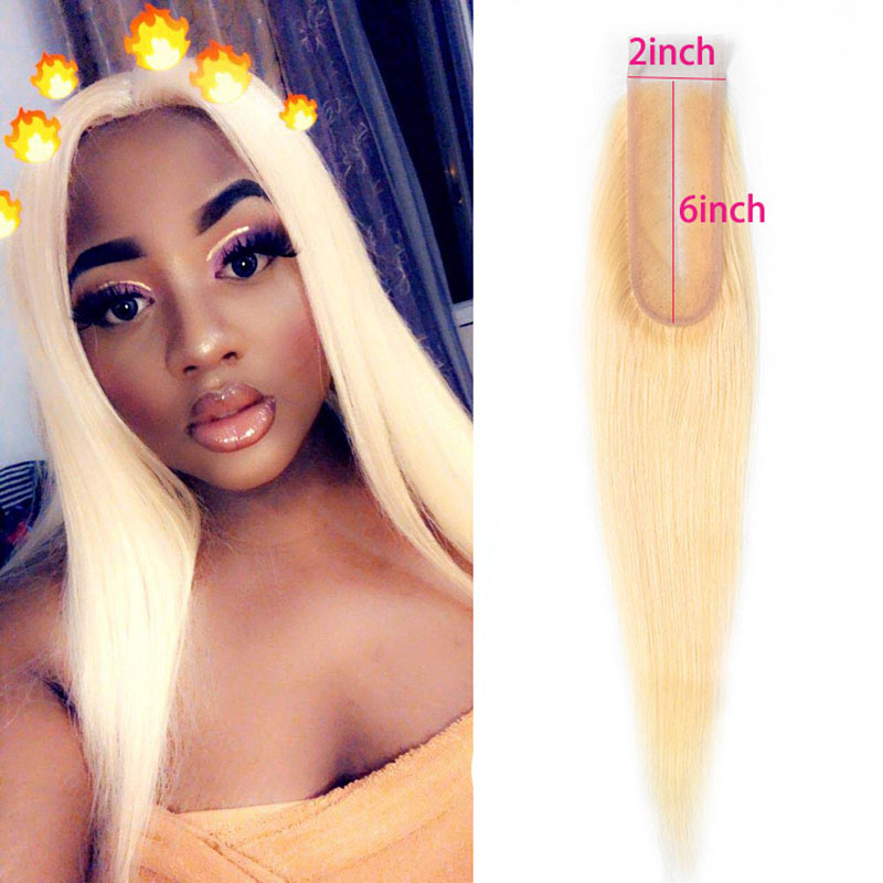 Brazilian Virgin Human Hair 2X6 Lace Closure 613# Color Silky Straight Body Wave Middle Part Blonde Color 10-22inch 5 Pieces/lot