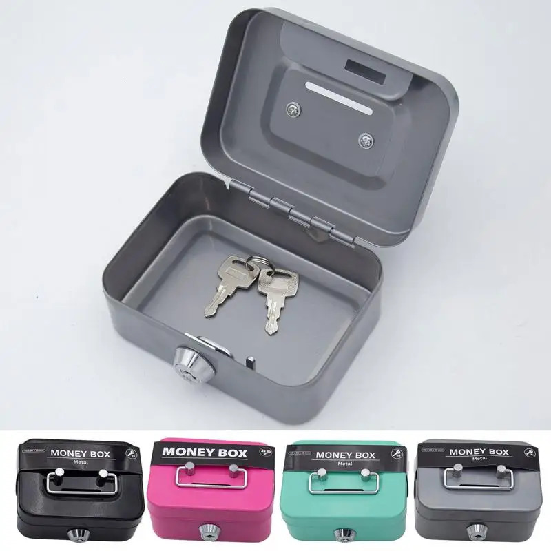 Money Safe Box Mini Cash Box Metal Key Money Bank Small Security Lock Box Portable Sturdy Lockable Coin Boxes For Kids Adults 240118