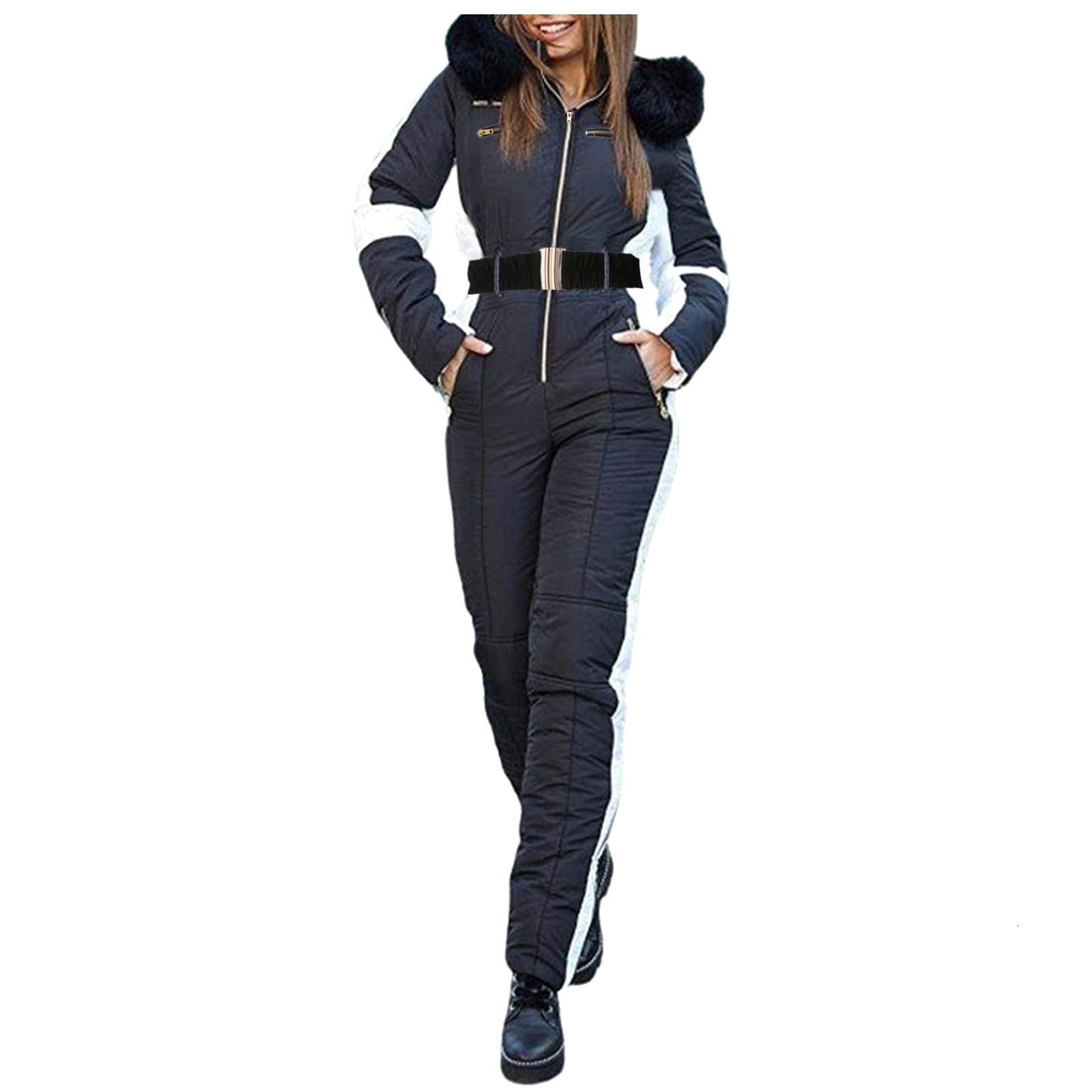 Winter Patchwork Ski Jumpsuits For Women Long Sleeve Waterproof Windproof Skiing Overall Female Elegant Skateboard Jumpsuit 240112