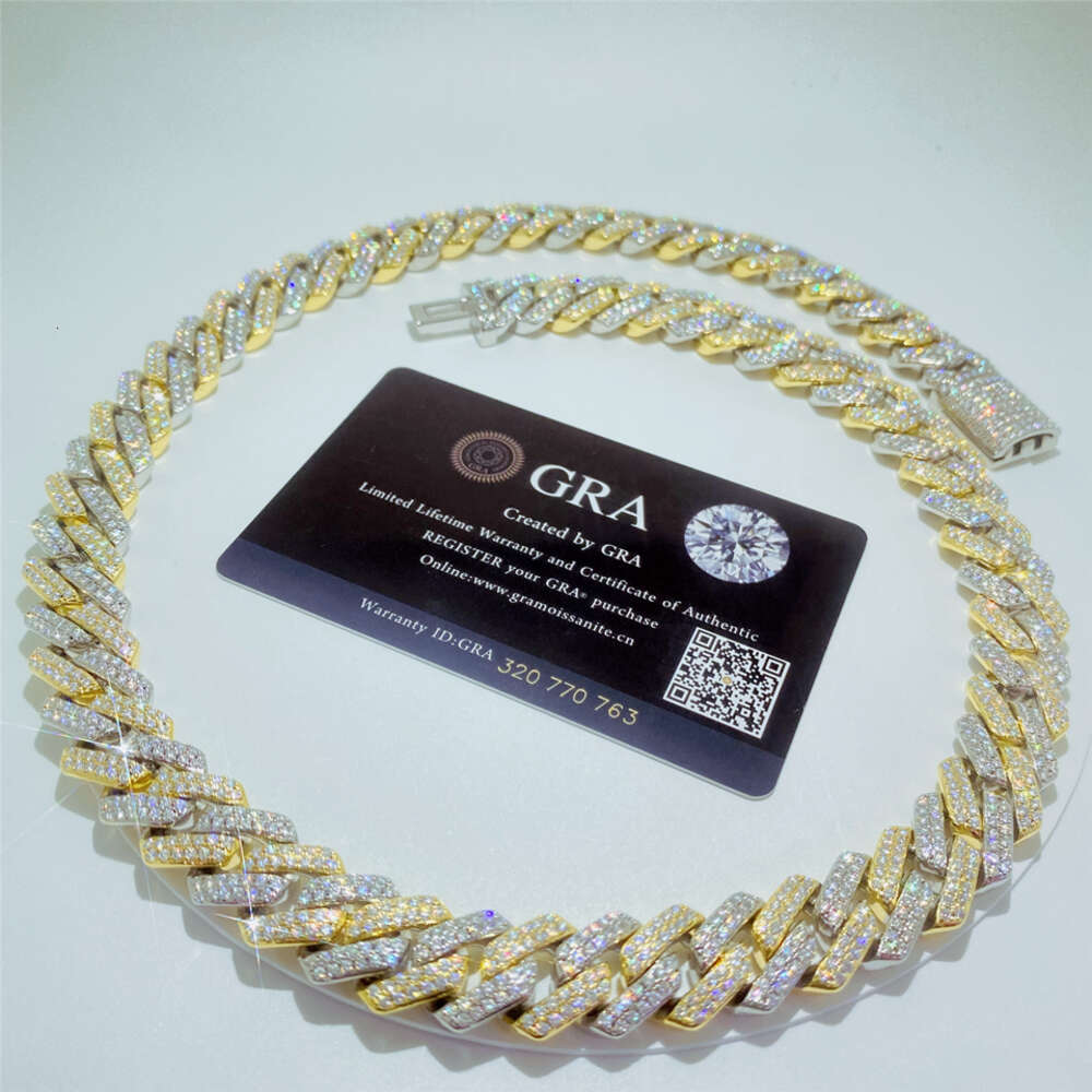 Hip Hop 925 Sterling Silver Vvs1 Moissanite Diamond Cuban Link Chain Iced Out 14mm Two Tone Cuban Link Chain Men Necklace