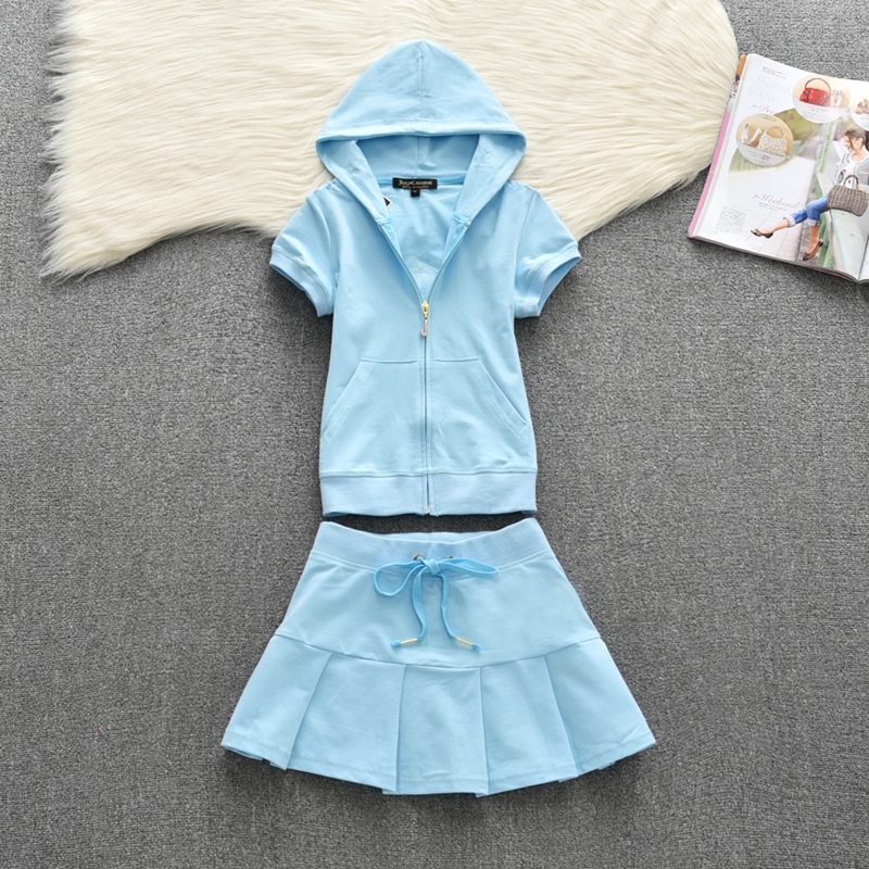 Summer Juicy Brand Two Piece Dress Cotton Tracksuit A-Line High Waist Pleated Mini Skirt Women's Hoodies Fashion Slim Waist Casual Tennis Skirts