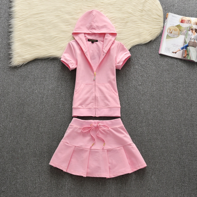 Summer Juicy Brand Two Piece Dress Cotton Tracksuit A-Line High Waist Pleated Mini Skirt Women's Hoodies Fashion Slim Waist Casual Tennis Skirts