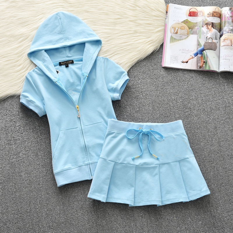 Summer Juicy Brand Two Piece Dress Cotton Tracksuit A-Line High Waist Pleated Mini Skirt Women's Hoodies Fashion Slim Waist Casual Tennis Skirts