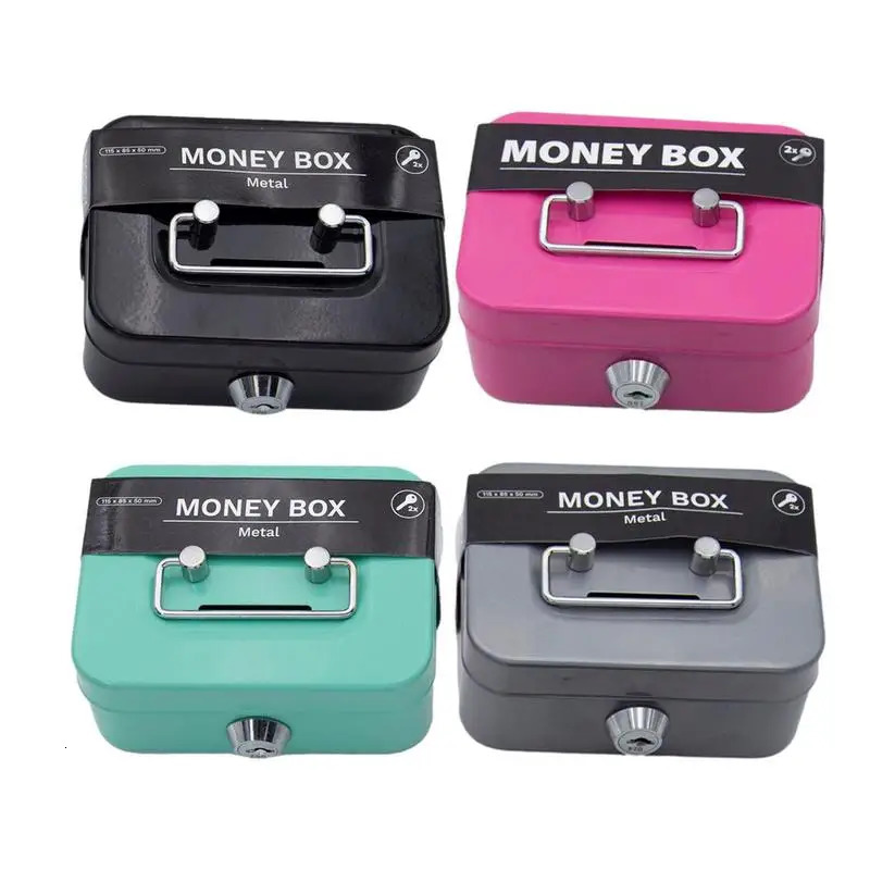 Money Safe Box Mini Cash Box Metal Key Money Bank Small Security Lock Box Portable Sturdy Lockable Coin Boxes For Kids Adults 240118