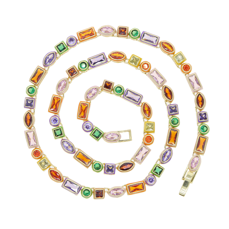 Rainbow Tennis Chain Choker Necklace: Iced Out Zircon Cubic Zirconia Gold Plated Jewelry 2e45