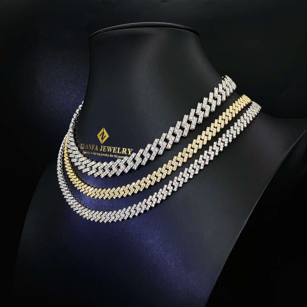 Product Fine Jewelry Necklace 8mm 10mm 13mm Hip Hop Iced Out 1 Row Diamond Cuban Link Moissanite Cuban Chains