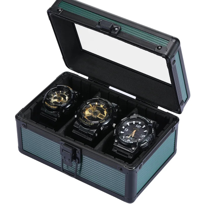 Watch Box Organizer Transparent Aluminum Alloy Fashion Metal Storage Portable With Pillow Shock Absorption Movable Partition 240119