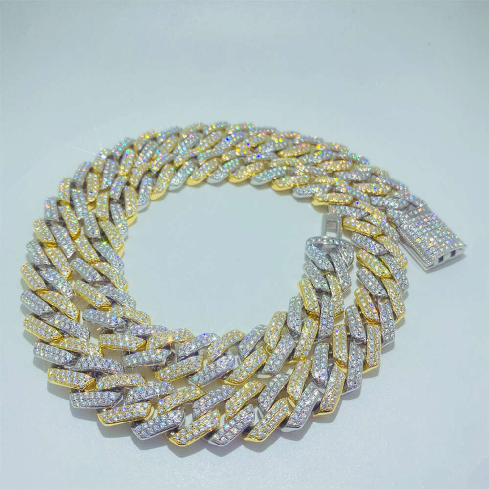 Hip Hop 925 Sterling Silver Vvs1 Moissanite Diamond Cuban Link Chain Iced Out 14mm Two Tone Cuban Link Chain Men Necklace