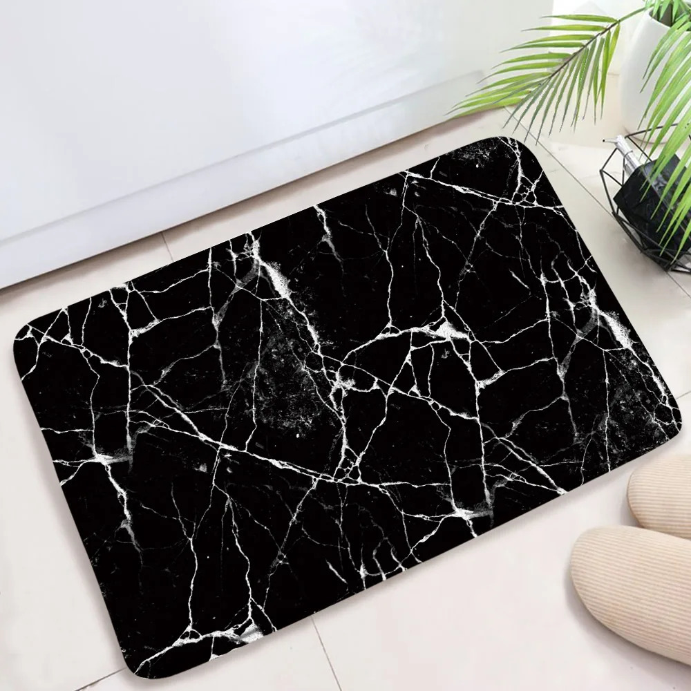 Marble Textured Bath Mat Black White Bathroom Rugs Flannel Anti-Slip Home Decor Bathroom Accessories Sets Floor Doormat Carpet 240122