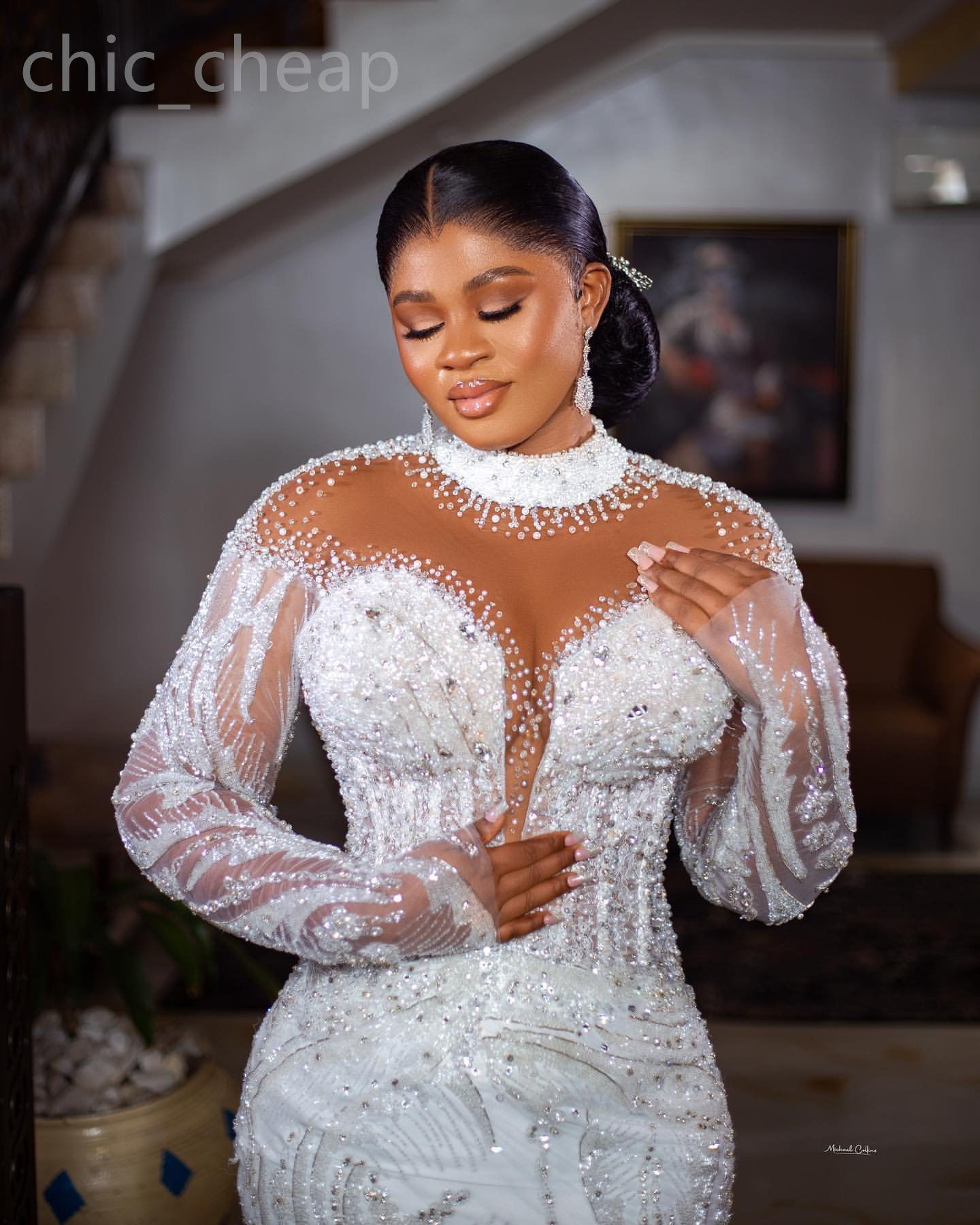 2024 Arabic Aso Ebi Plus Size Ivory Mermaid Lace Wedding Dress Beaded Crystals Sequined Lace Bridal Gowns Dresses ZJ045