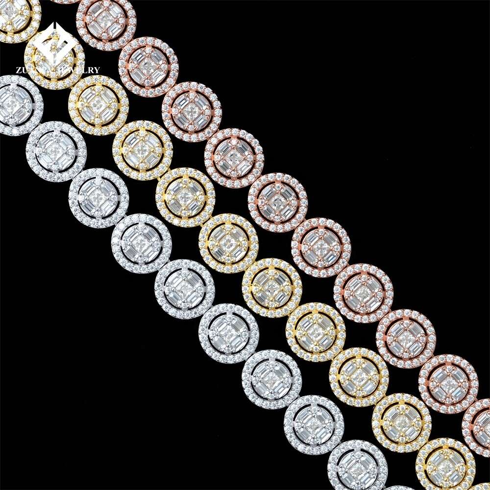 Pass Diamond Tester Vvs Baguette Cut Iced Out Hip Hop Mossianite Miami Cuban Link Chain Necklace