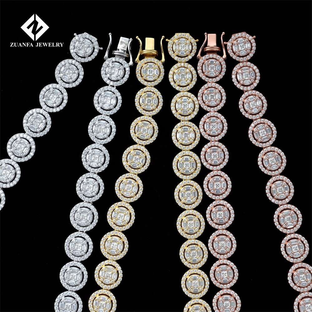 Pass Diamond Tester Vvs Baguette Cut Iced Out Hip Hop Mossianite Miami Cuban Link Chain Necklace