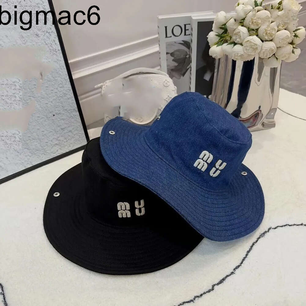 Wide Brim Bucket Hats Miu Cowboy fisherman hat female display face small spring and summer everything casual face covering embroidery hat bucket basin hat