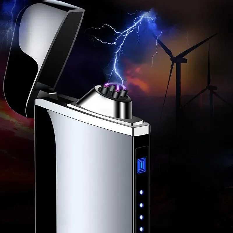 Lighters New Electric USB Charging Pulse Plasma Flameless Touch Sensing Metal Outdoor Windproof Cigar Candle Lighter Gift for Men YQ240124 W260202