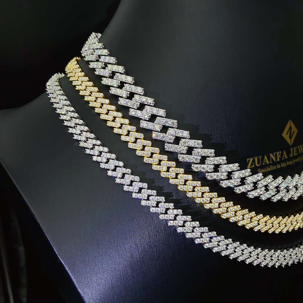 Product Fine Jewelry Necklace 8mm 10mm 13mm Hip Hop Iced Out 1 Row Diamond Cuban Link Moissanite Cuban Chains
