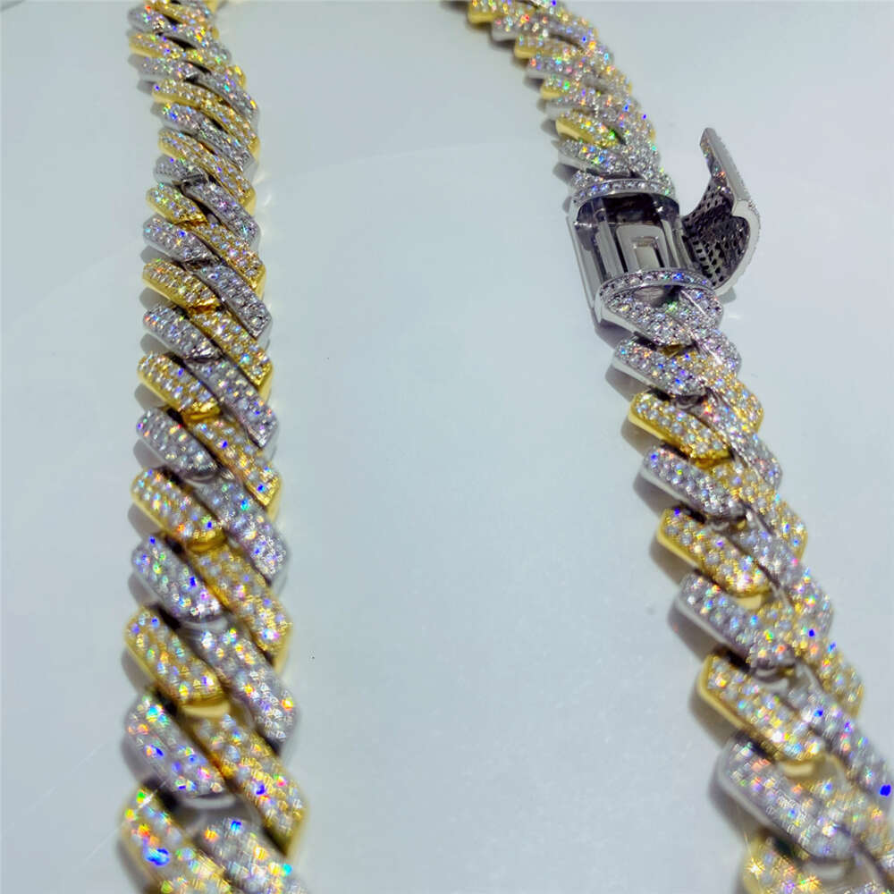 Hip Hop 925 Sterling Silver Vvs1 Moissanite Diamond Cuban Link Chain Iced Out 14mm Two Tone Cuban Link Chain Men Necklace