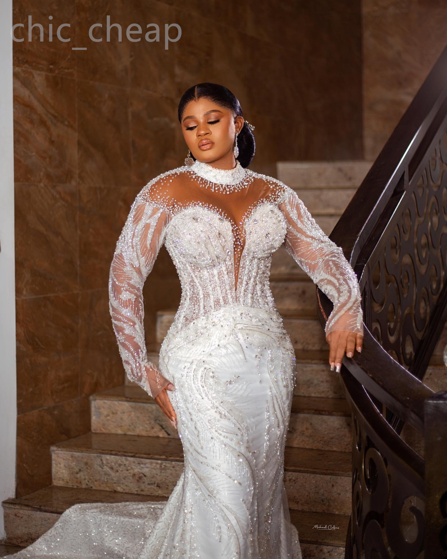 2024 Arabic Aso Ebi Plus Size Ivory Mermaid Lace Wedding Dress Beaded Crystals Sequined Lace Bridal Gowns Dresses ZJ045