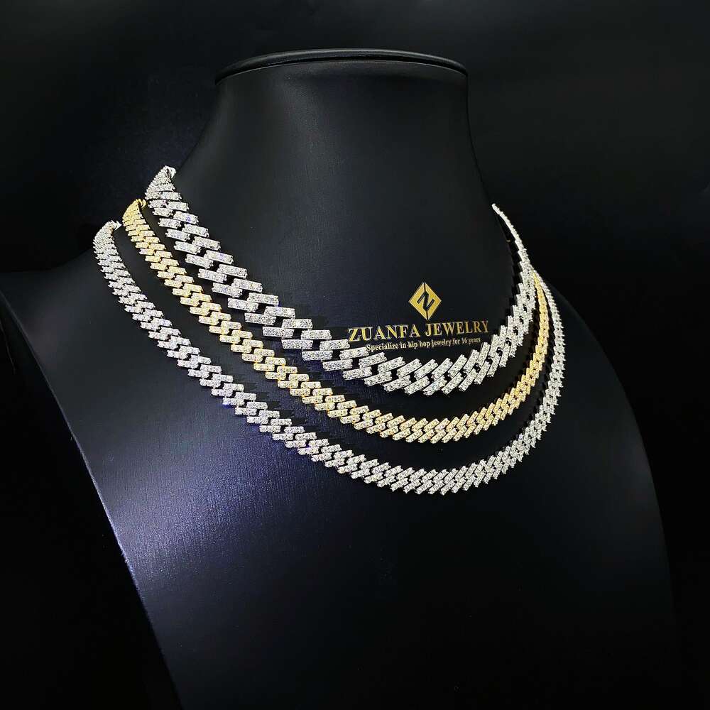 Product Fine Jewelry Necklace 8mm 10mm 13mm Hip Hop Iced Out 1 Row Diamond Cuban Link Moissanite Cuban Chains