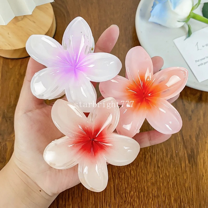 Retro 8cm Women Girls Hawaiian Flower Hair Claw Large Flower shower Clip Hair for Woman Clip Crab Shark Hair Grab Clamps Ladies Korean Accessories