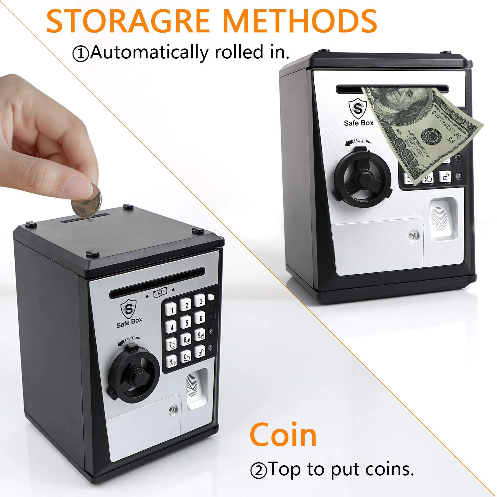 ATM Savings Bank for Real Money Electronic Voice Piggy Banks Fingerprint Password Kids Safe Box Cool Stuff Gift 240118