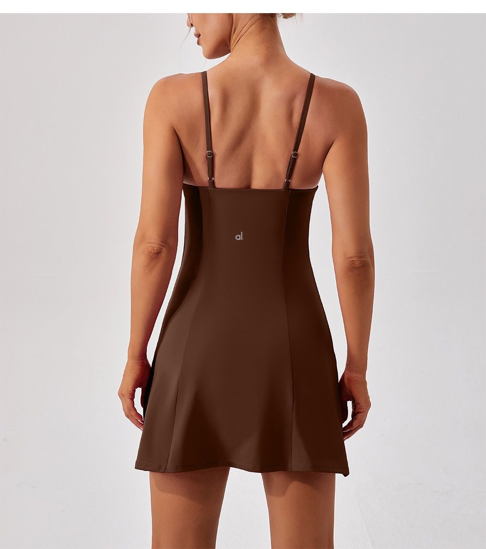 2025-- Yoga Thin Strap Dress Tennis Tank Top Dresses with Chest Pads High Elastic Slim Fit Sweat-Wicking Breathable Sports Skirts For Outdoor Leisure 