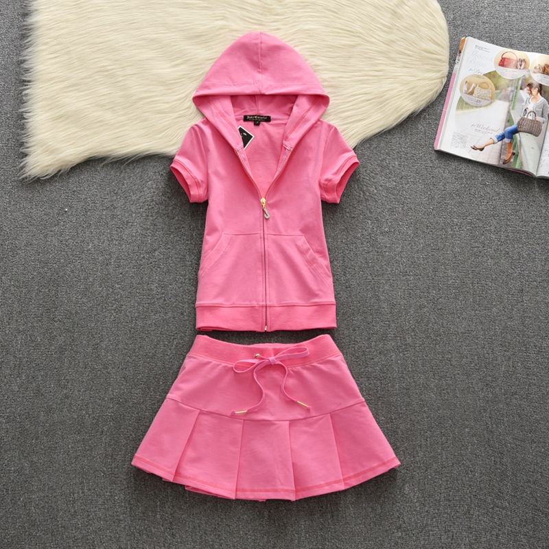 Summer Juicy Brand Two Piece Dress Cotton Tracksuit A-Line High Waist Pleated Mini Skirt Women's Hoodies Fashion Slim Waist Casual Tennis Skirts