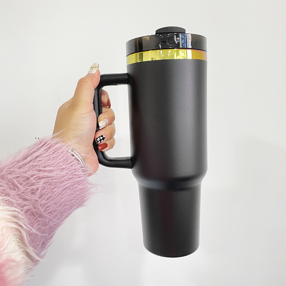 USA warehouse H2.0 40oz Rainbow plated tumbler powder coated vacuum insulated black white holographic travel mug with lid and straw for sunflower lase