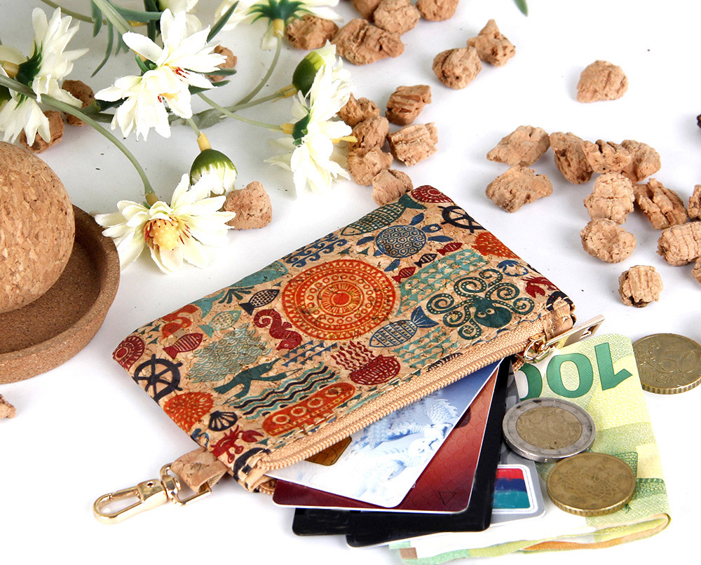 20pcs Coin Purses Women Cork Leather Oceans Flower Printing Square Short Storage Bag Mix Color