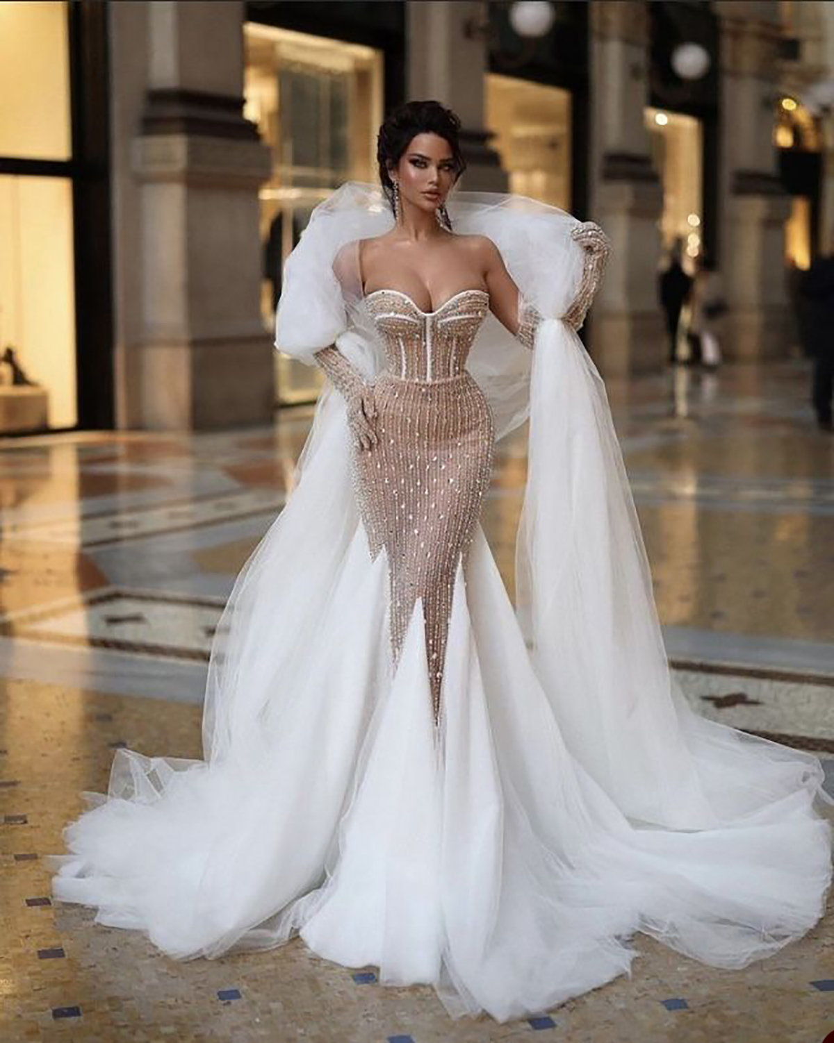 Crystal Mermaid Wedding Dresses Strapless Bridal Gowns Sequins Custom Made Ruffle Train Backless Vestido De Novia 0219