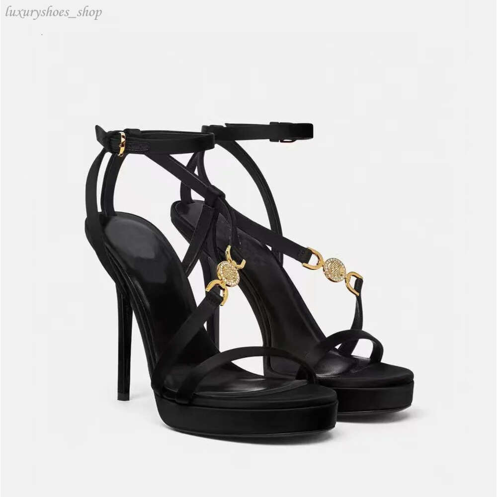 Designer sandal platform heel women satin ankle strap buckle formal dress shoes casual leather round toe open toe suspender fashion sandal designer shoes