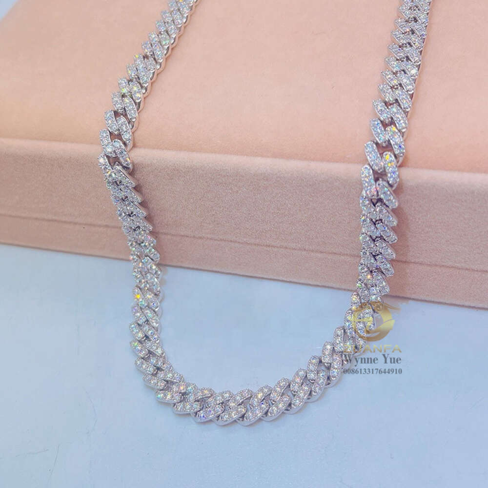 Lowest Price 8mm 1row Round Corner S925 Prong Setting Iced Out Moissanite Diamond Men Cuban Link Chain