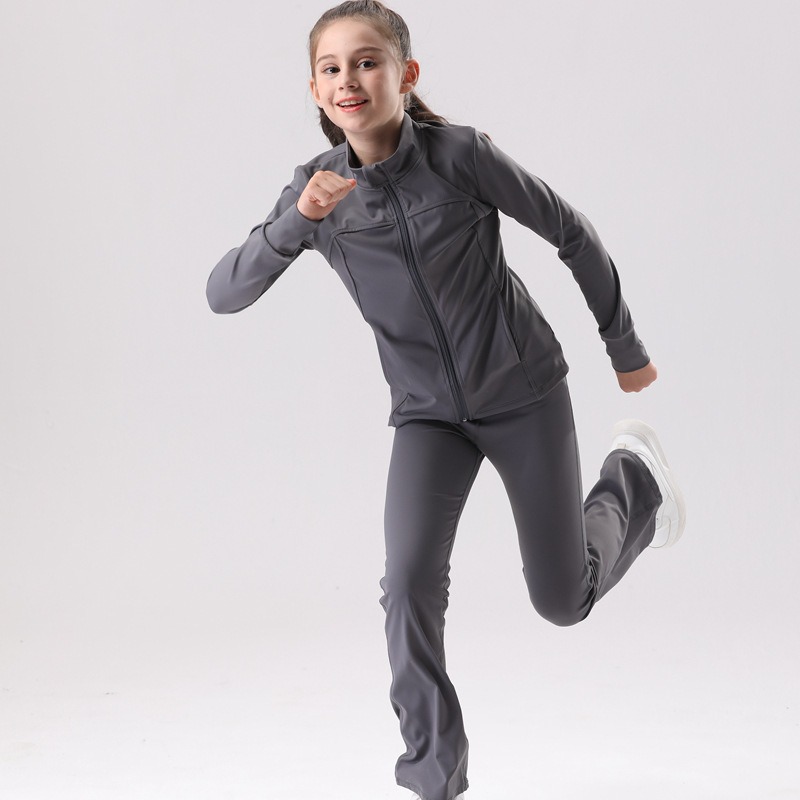 kids Yoga Jacket Two-Piece Set Pants Suit Fitness Soft High Waist Flared Pant Hip Lift Elastic Sports Tracksuit C12