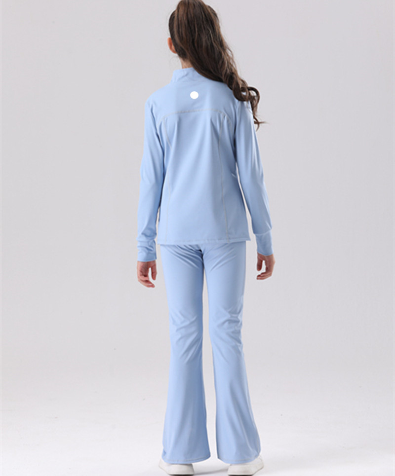 kids Yoga Jacket Two-Piece Set Pants Suit Fitness Soft High Waist Flared Pant Hip Lift Elastic Sports Tracksuit C12
