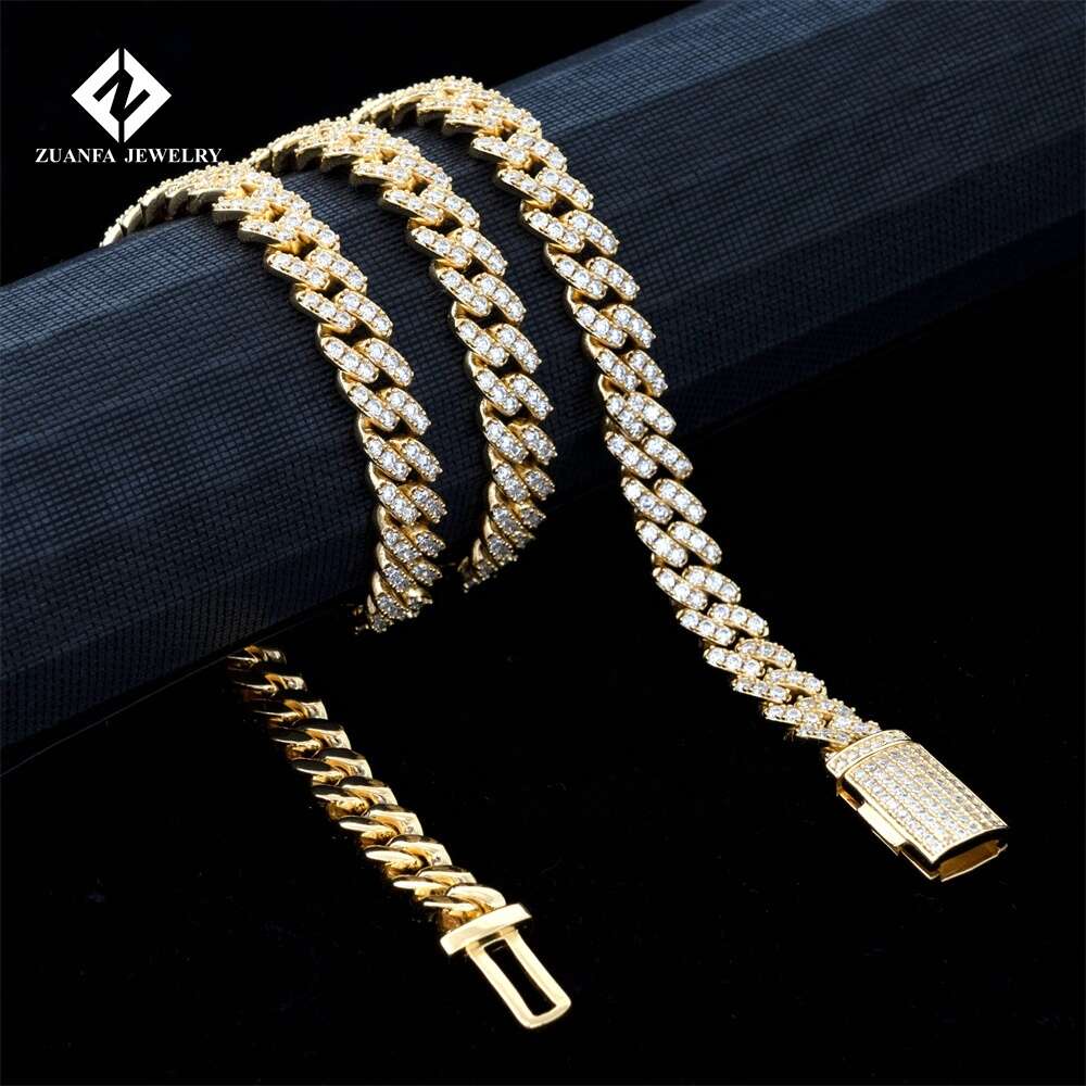Hip Hop Jewelry Necklace Vvs Moissanite 925 Sterling Silver Women Rose 8mm Iced Out Miami Cuban Link Chain