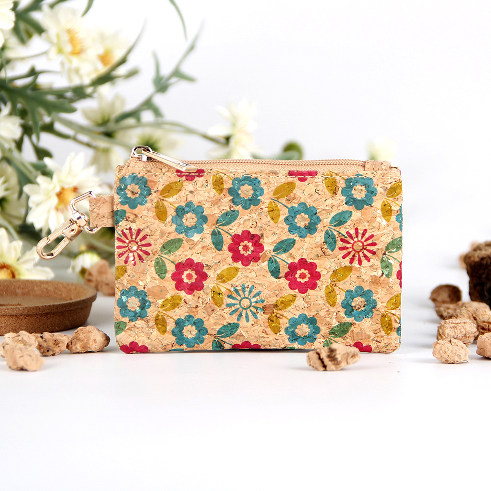 20pcs Coin Purses Women Cork Leather Oceans Flower Printing Square Short Storage Bag Mix Color