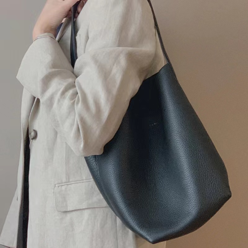 Bucket Women Shoulder PU Leather Tote Large Capacity Designer Handbags Underarm Bag - Black, Brown, White