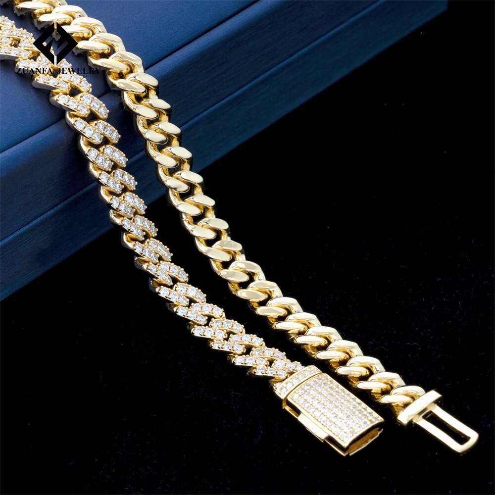 Hip Hop Jewelry Necklace Vvs Moissanite 925 Sterling Silver Women Rose 8mm Iced Out Miami Cuban Link Chain
