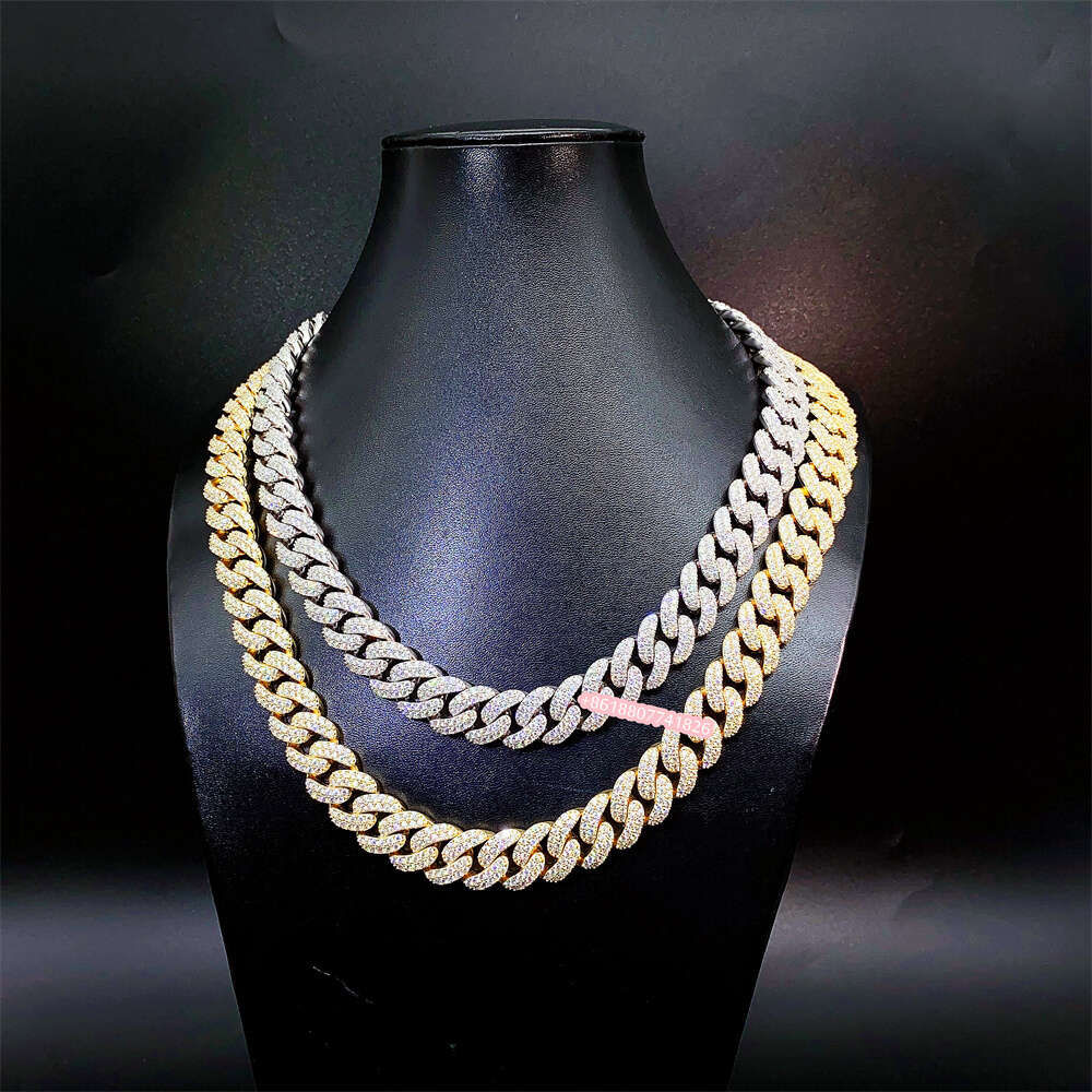 Wholesale Price S925 Sterling Silver Gold Plated Hip Hop Jewelry Necklace Iced Out Cuban Link Chains Men Diamond Cuban Chain