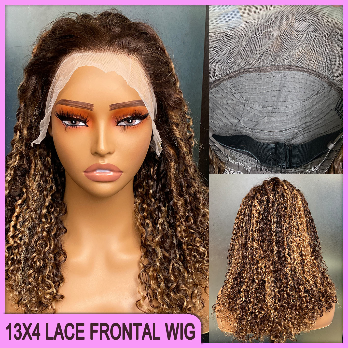 Wholesale Brazilian Peruvian 14 Inch P4/27 100% Raw Virgin Remy Human Hair Fumi Curly 13x4 Transparent Lace Wig