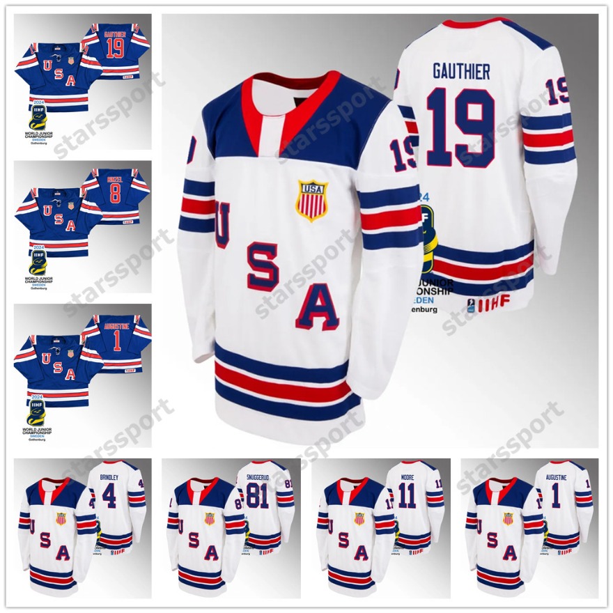 Usa 2024 Iihf World Junior Champions Jersey Trey Augustine Rutger McGroarty Gavin Brindley Will Smith Sam Rinzel Ryan Leonard Cutter Gauthier Lane Hutson Stitched