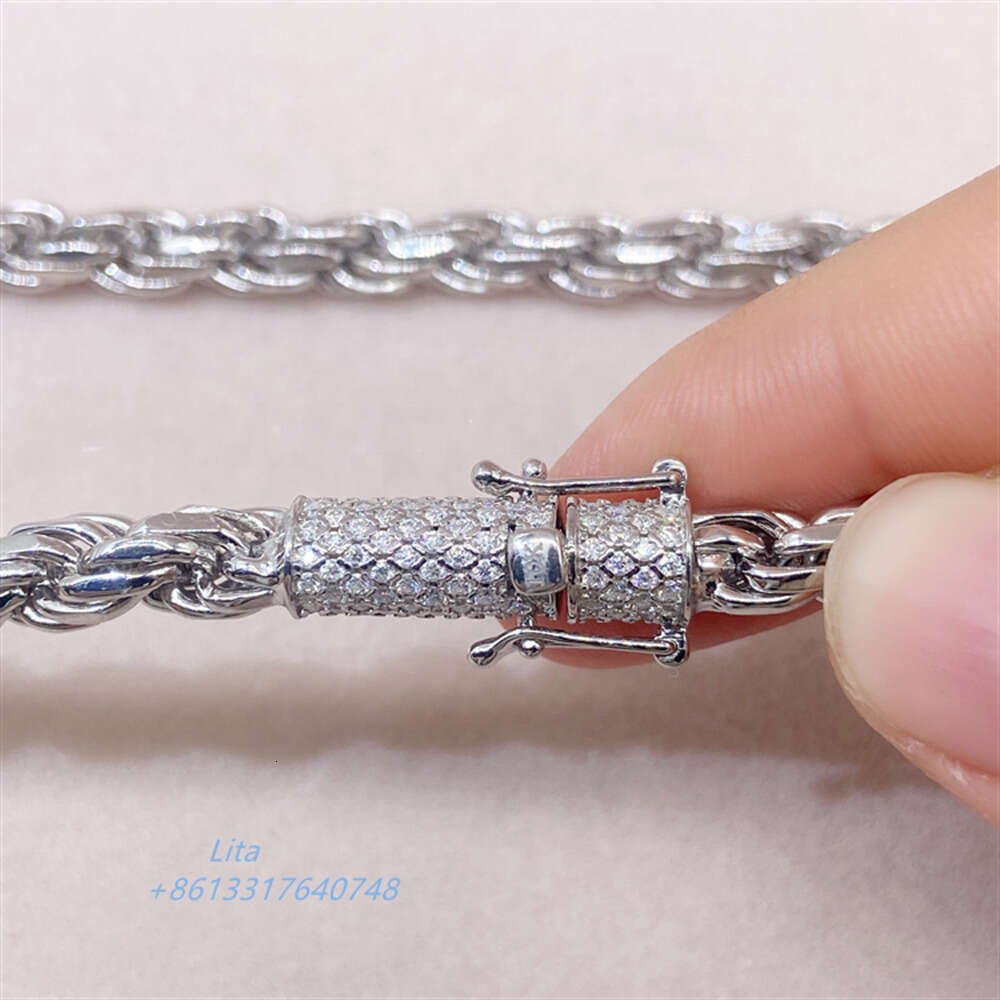 New Arrival High Quality Fashion Jewelry Moissanite Lock Gold Solid Sterling Silver 6mm Rope Chain for Pendant